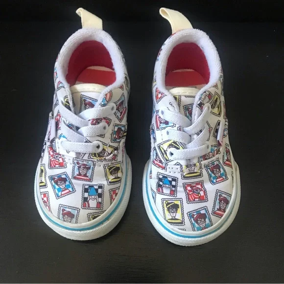 Vans X Where Is Waldo? Postage Era Elastic Lace Sneakers, Size 4.5 Toddler - Picture 1 of 10